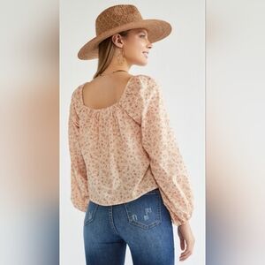 Pink Rose Floral Boho Peasant Top Size Small